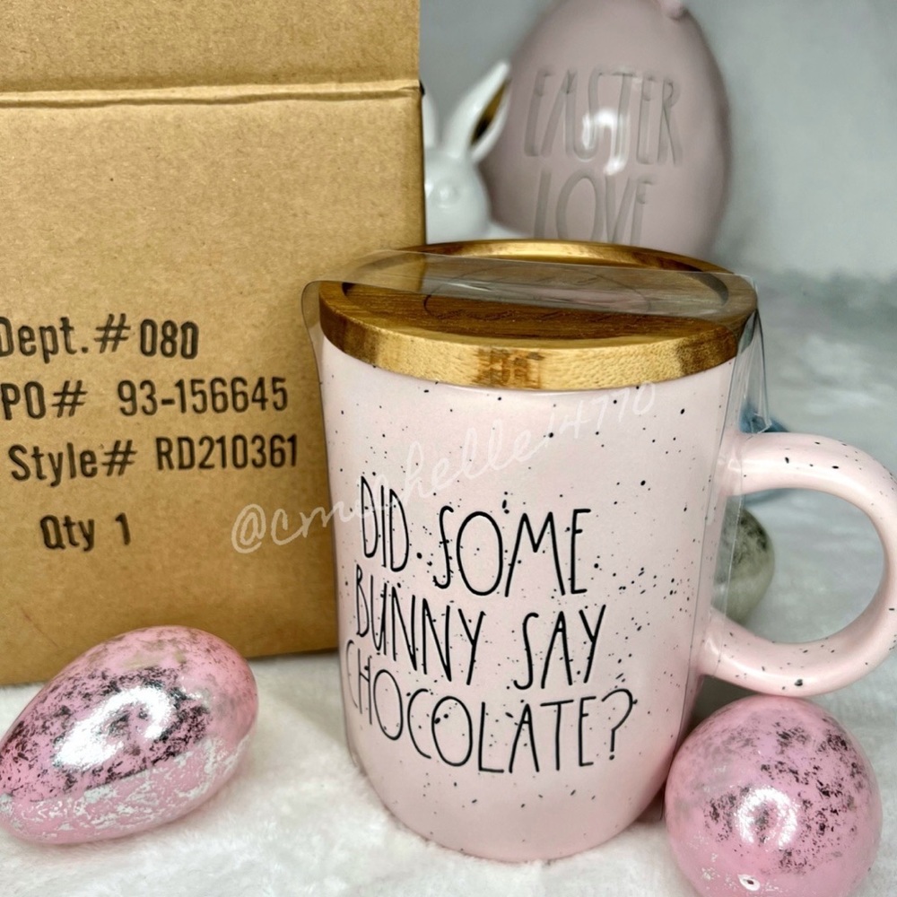 ❌SOLD❌ Rae Dunn Coffee Mug DID SOME BUNNY SAY CHOCOLATE Coaster Lid Easter Pink - Picture 15 of 17